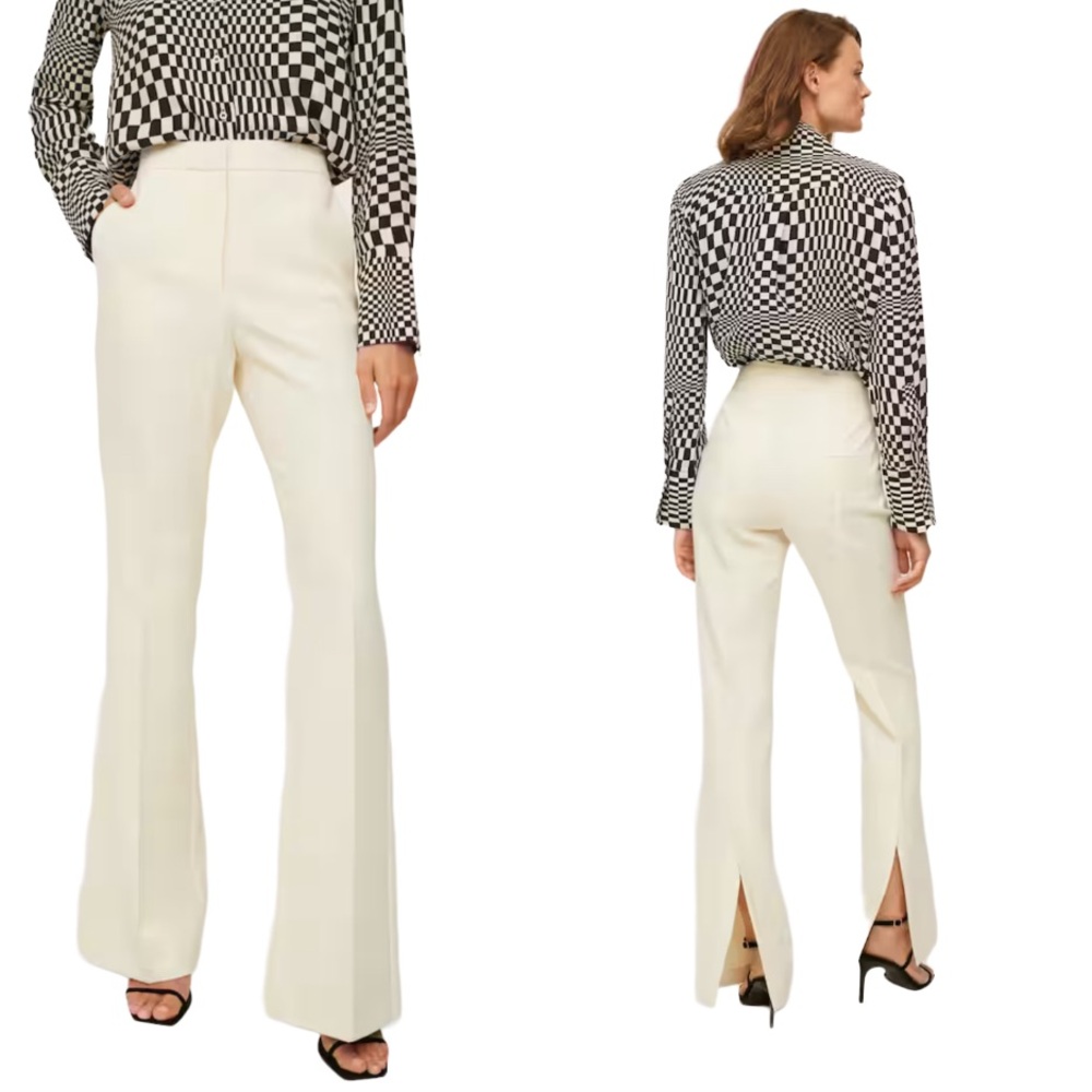 Mango Cream Colour Hem Slit Wide Leg Pants
